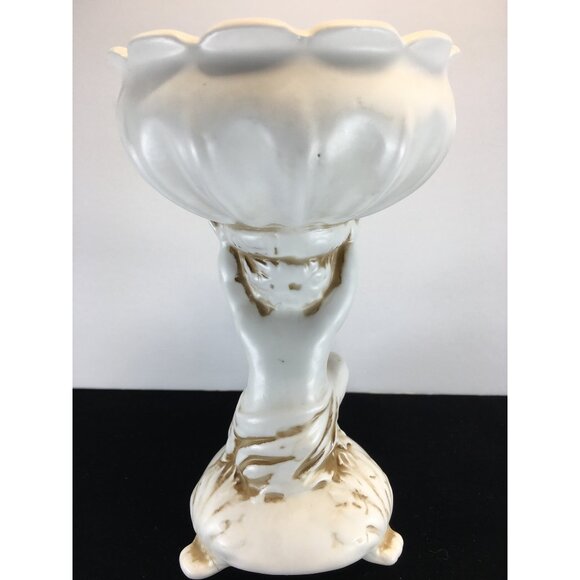 Vtg Inarco Japan Pedestal Planter Vase Cherub Holding Bowl White E-786/Q 7'' - Picture 5 of 10